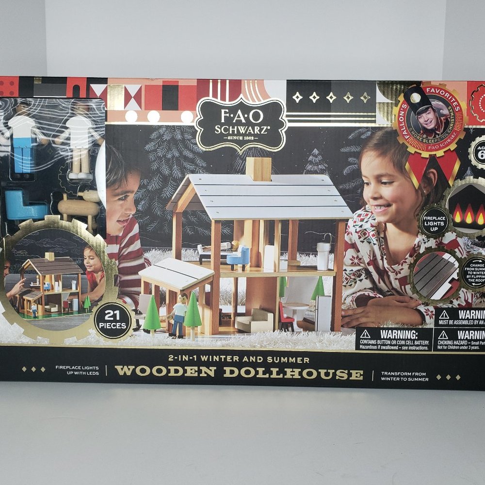 New FAO Schwarz Toy Wooden 2-in-1-Dollhouse - MSRP $140